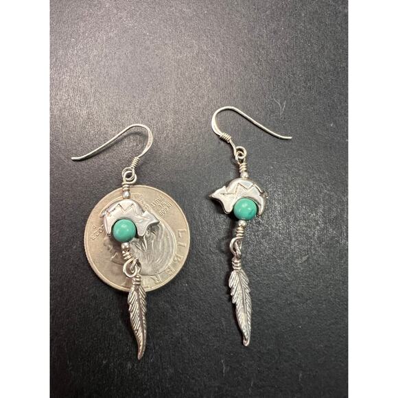 Vintage Sterling Silver Turquoise Earrings – Bear & Feather Motif - Picture 10 of 14